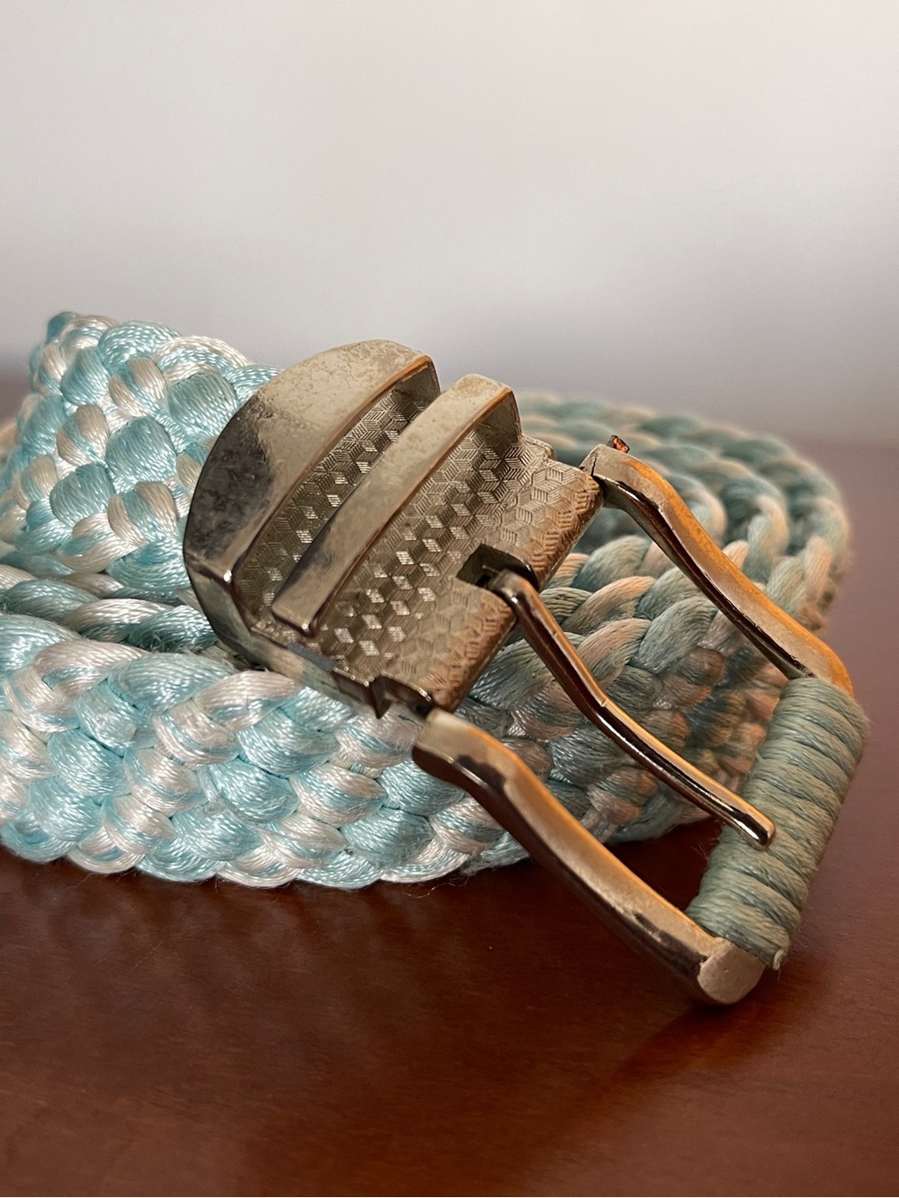 Y2K Braided Stretch Belt in Light Blue with Silver Metal Buckle